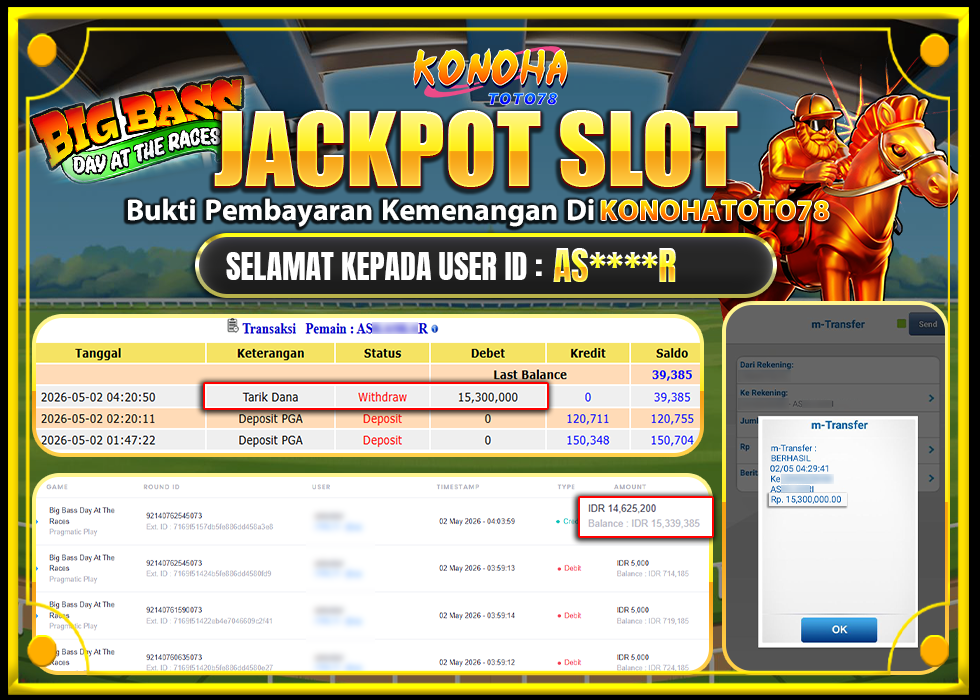 KONOHATOTO78 JACKPOT BIG BASS DAY ALL THE RACES Rp.15.300.000,-LUNAS